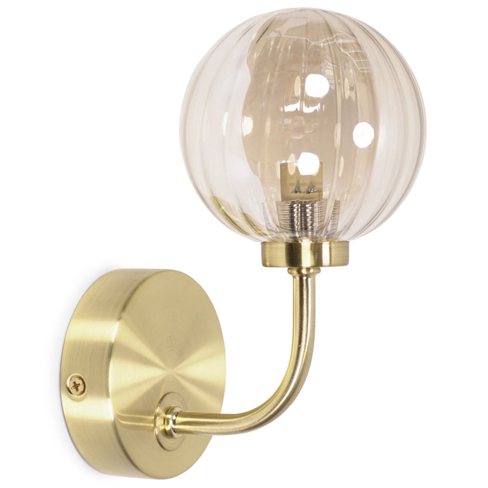 ValueLights Chessy Gold Ribbed Glass Globe Stem LED Wall Light Image 1