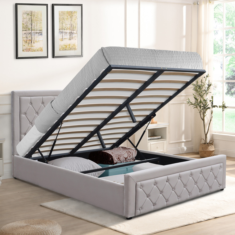 Kosy Koala Double Grey Velvet Tufted Gaslift Ottoman Bed with Mattress Image 6