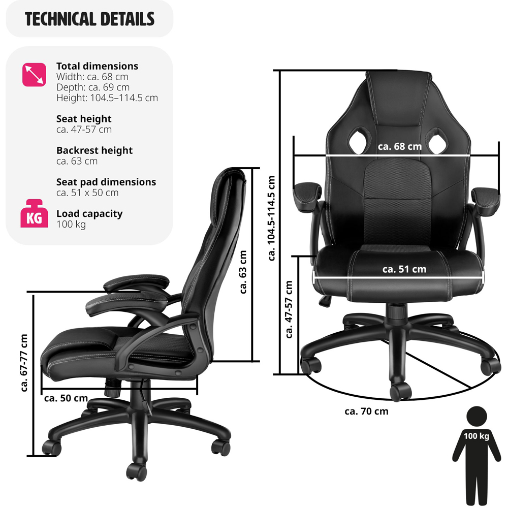 tectake Mike Black Gaming Chair Image 9