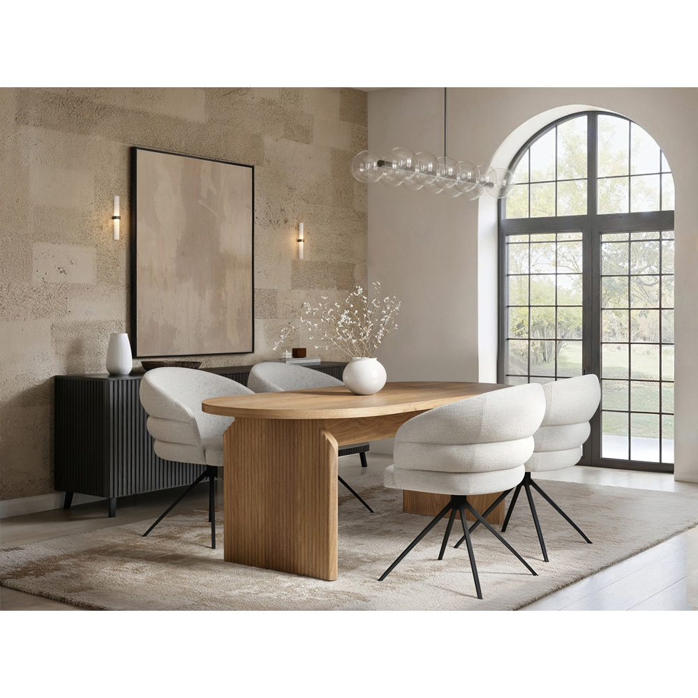 SOLACE+CO Varm Eira Ribbed Wooden 4 Seater Dining Set Image 4