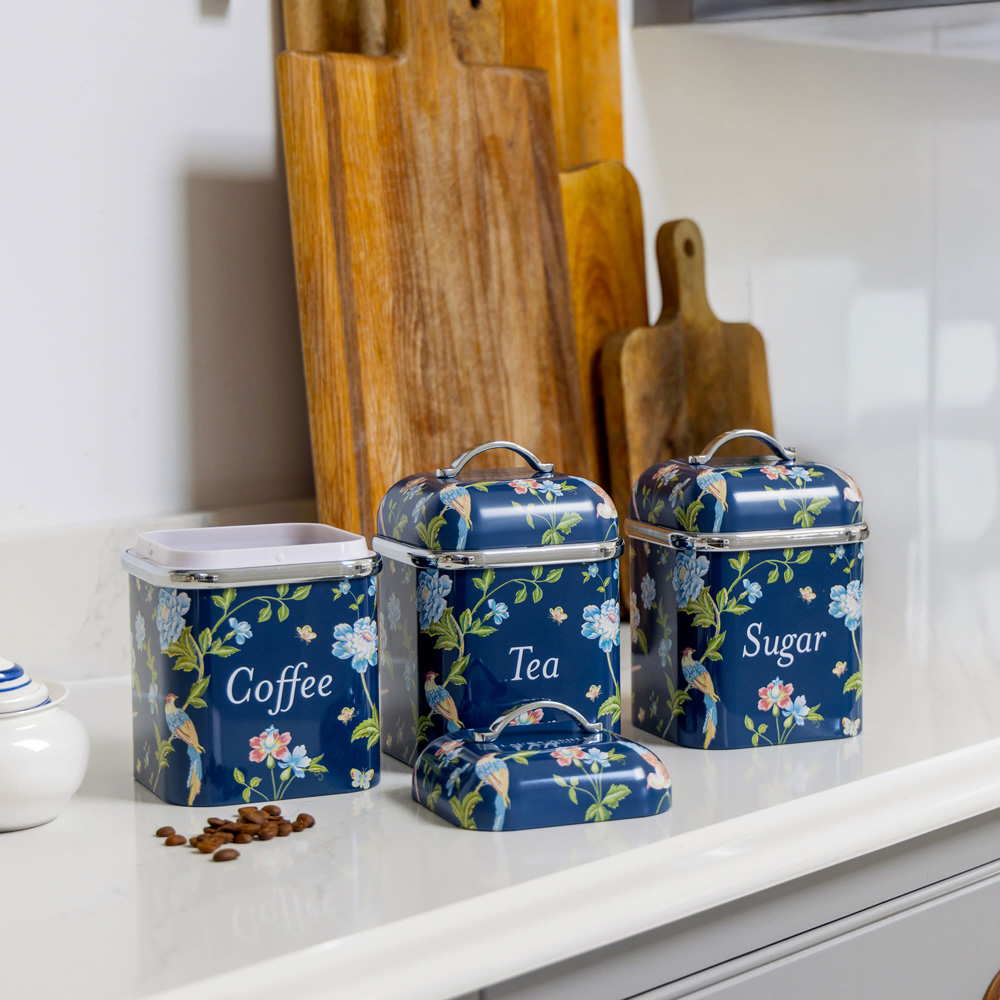 Laura Ashley Navy Floral 3 Piece Kitchen Canister Set Image 6