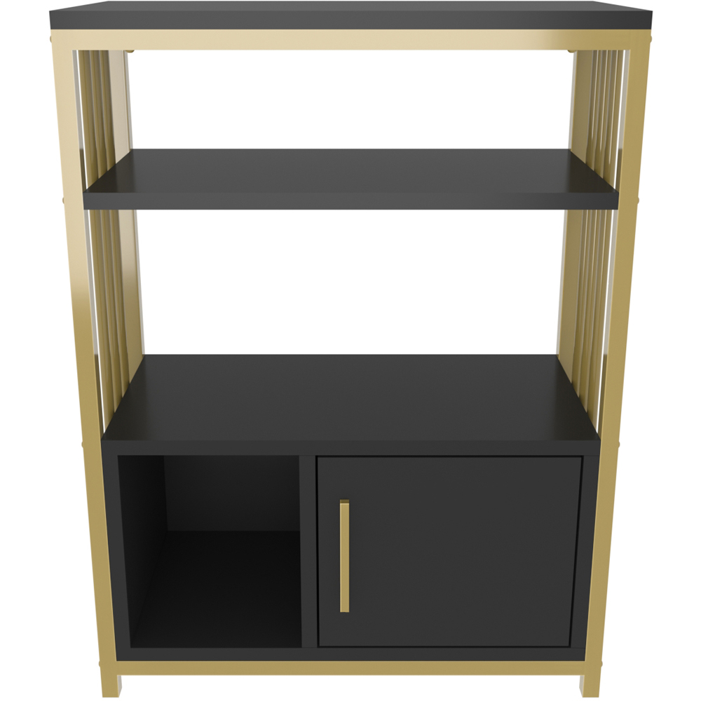 Decorotika Letos Single Door 3 Shelf Anthracite and Gold Bookshelf Image 3