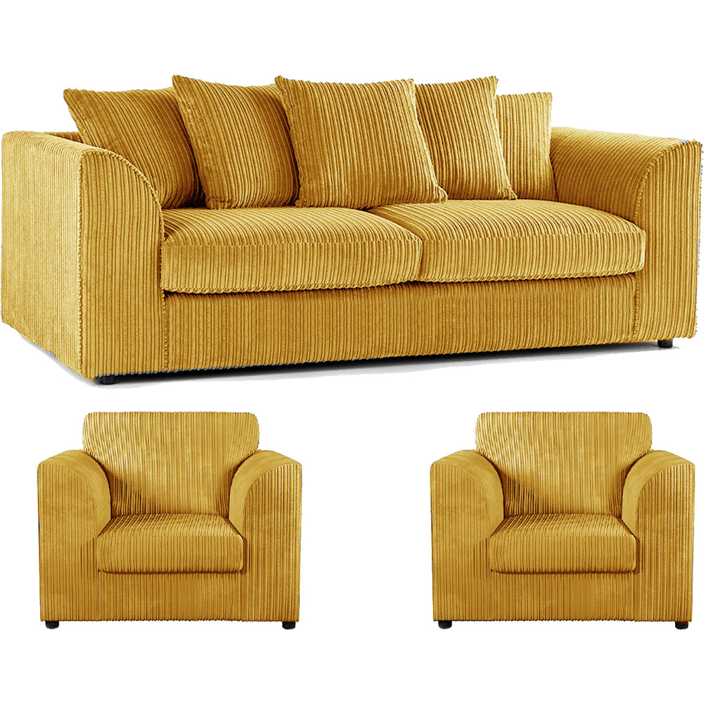 Luxor 5 Seater Mustard Jumbo Cord Scatter Back Sofa Suite Image 2