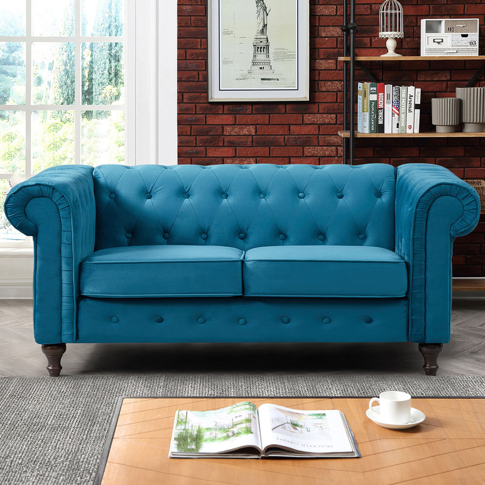 Pelham 2 Seater Teal Velvet Sofa Image 1