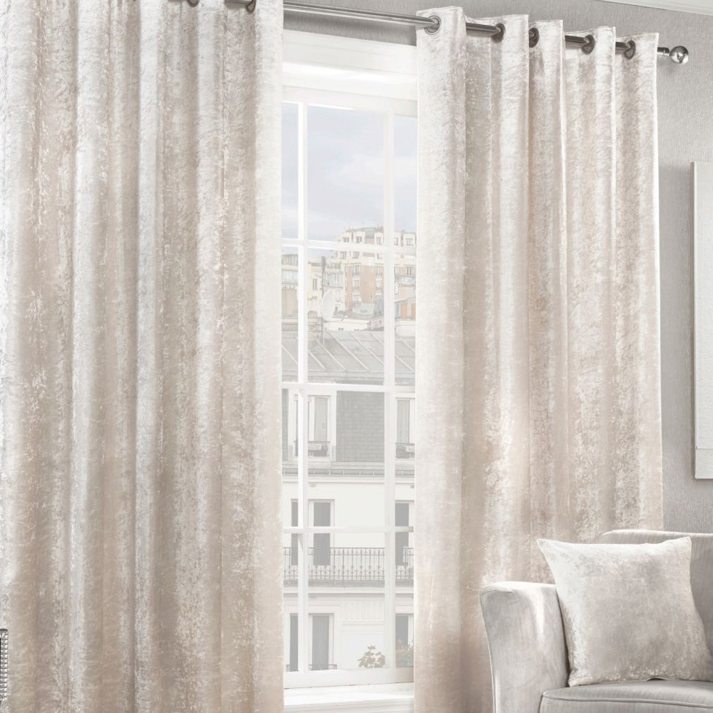Alan Symonds Cream Crushed Velvet Ring Top Eyelet Curtains 168 x 137cm Image 3