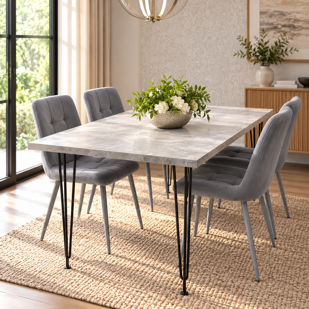 Kosy Koala 4 Seater Wood and Velvet Tufted Dining Set Grey Image 5