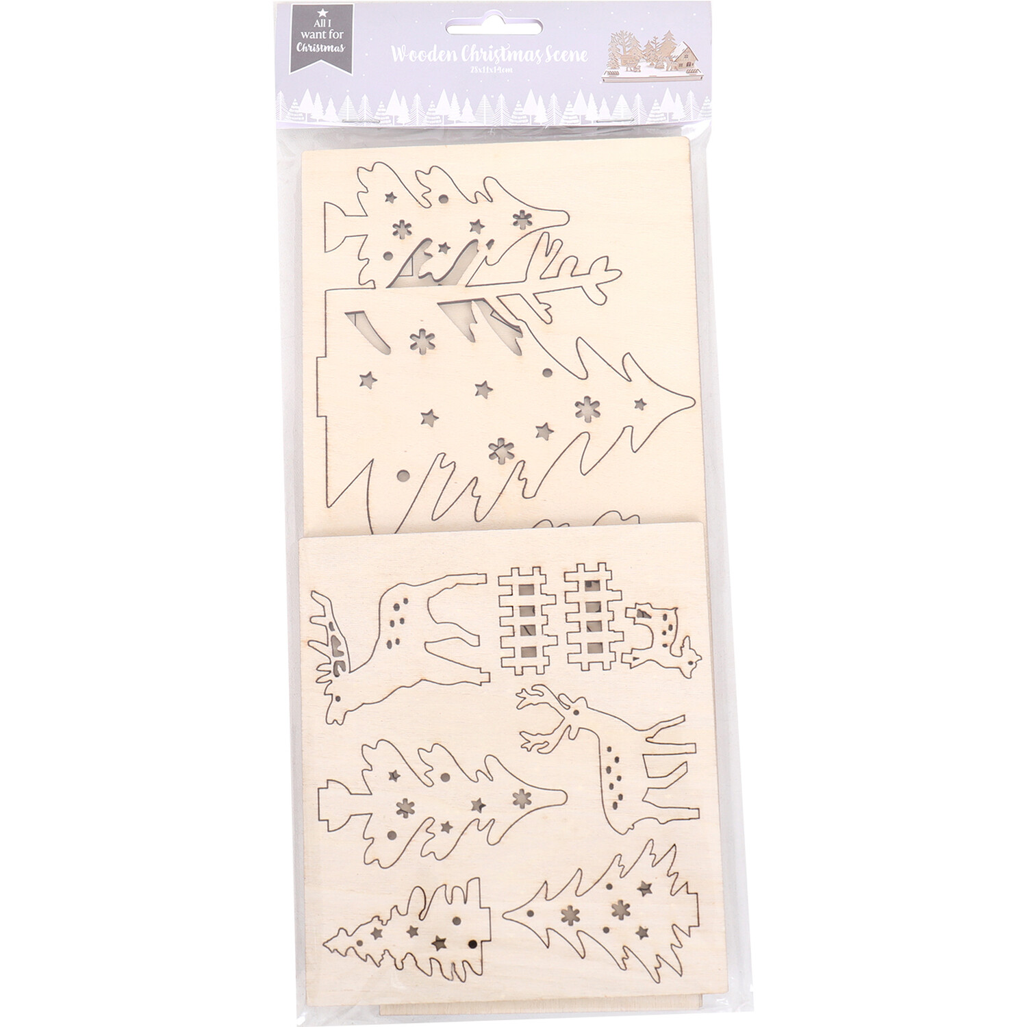 Wooden Christmas Holiday Scene Brown Image 2