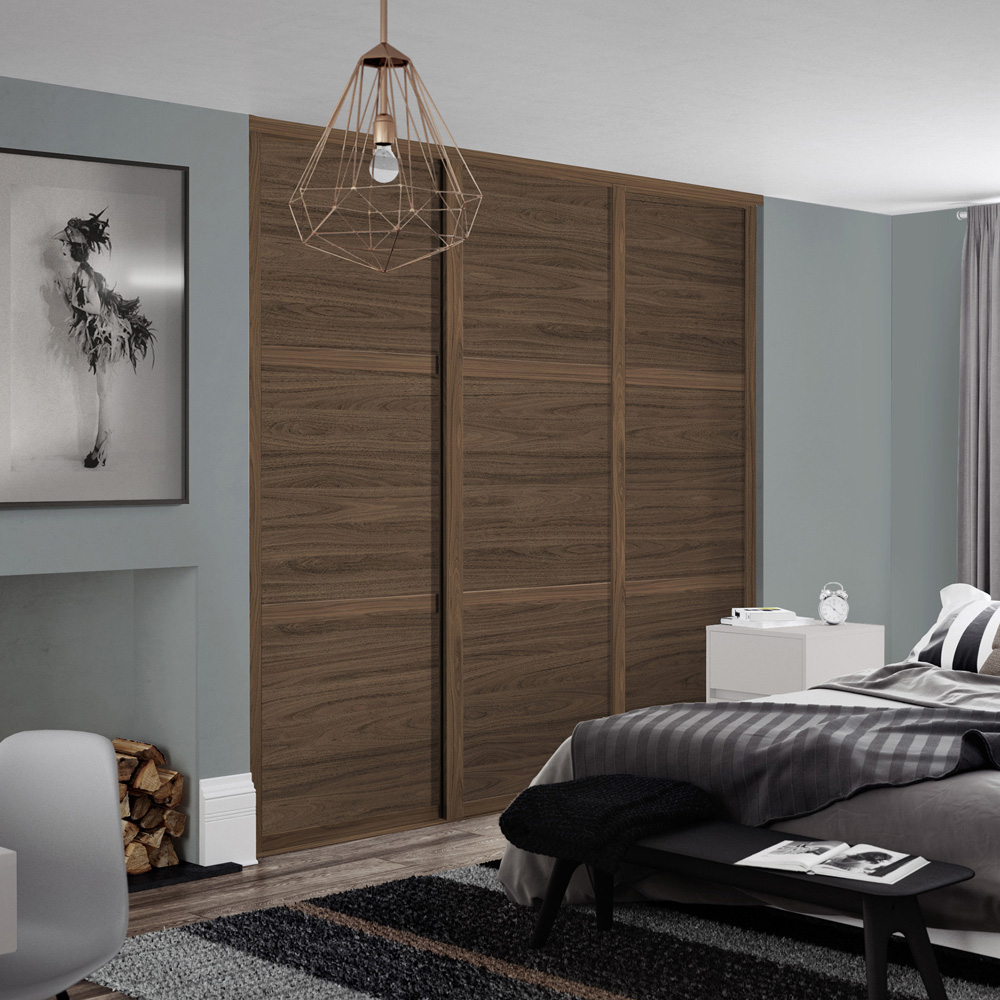 Spacepro Shaker 3 Panel Walnut Sliding Door 2220 x 914mm Image 2