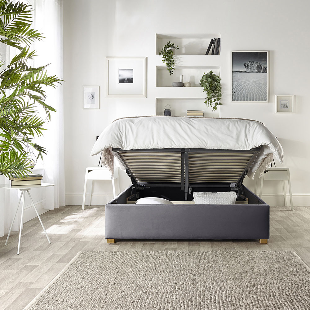 Catherine Lansfield Boutique Small Double Steel Velvet Ottoman Bed Image 2