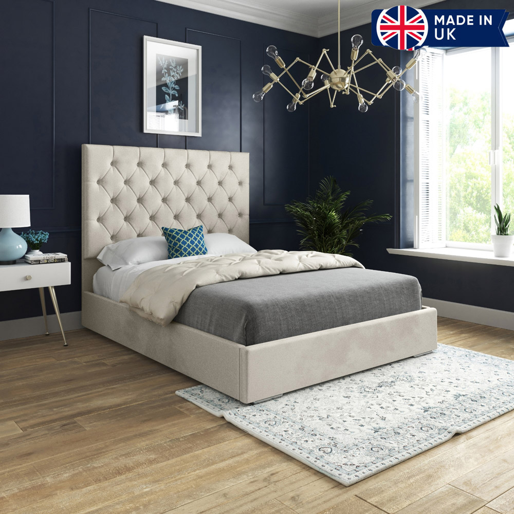 Alma Silver Small Single Velvet Upholstered Bed Frame with Chesterfield Headboard Image 6