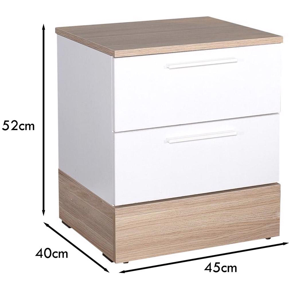 FWStyle 2 Drawer Oak and White Bedside Table Image 6