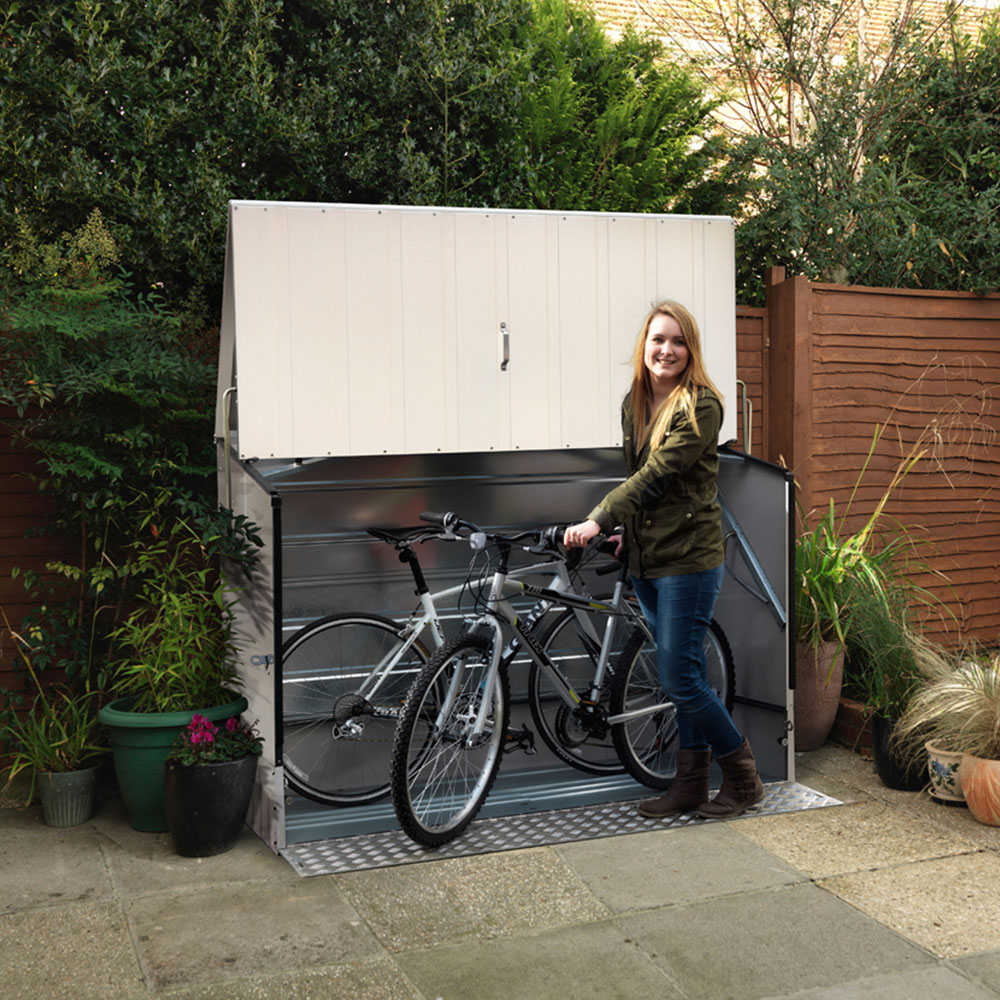 Trimetals 4 x 6ft Cream Bike Storage Shed with Ramp Image 2