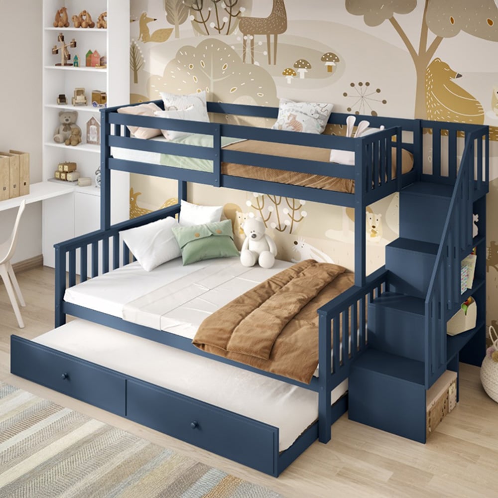 Flair Tag Navy Triple Staircase Bunk Bed with Trundle Image 4
