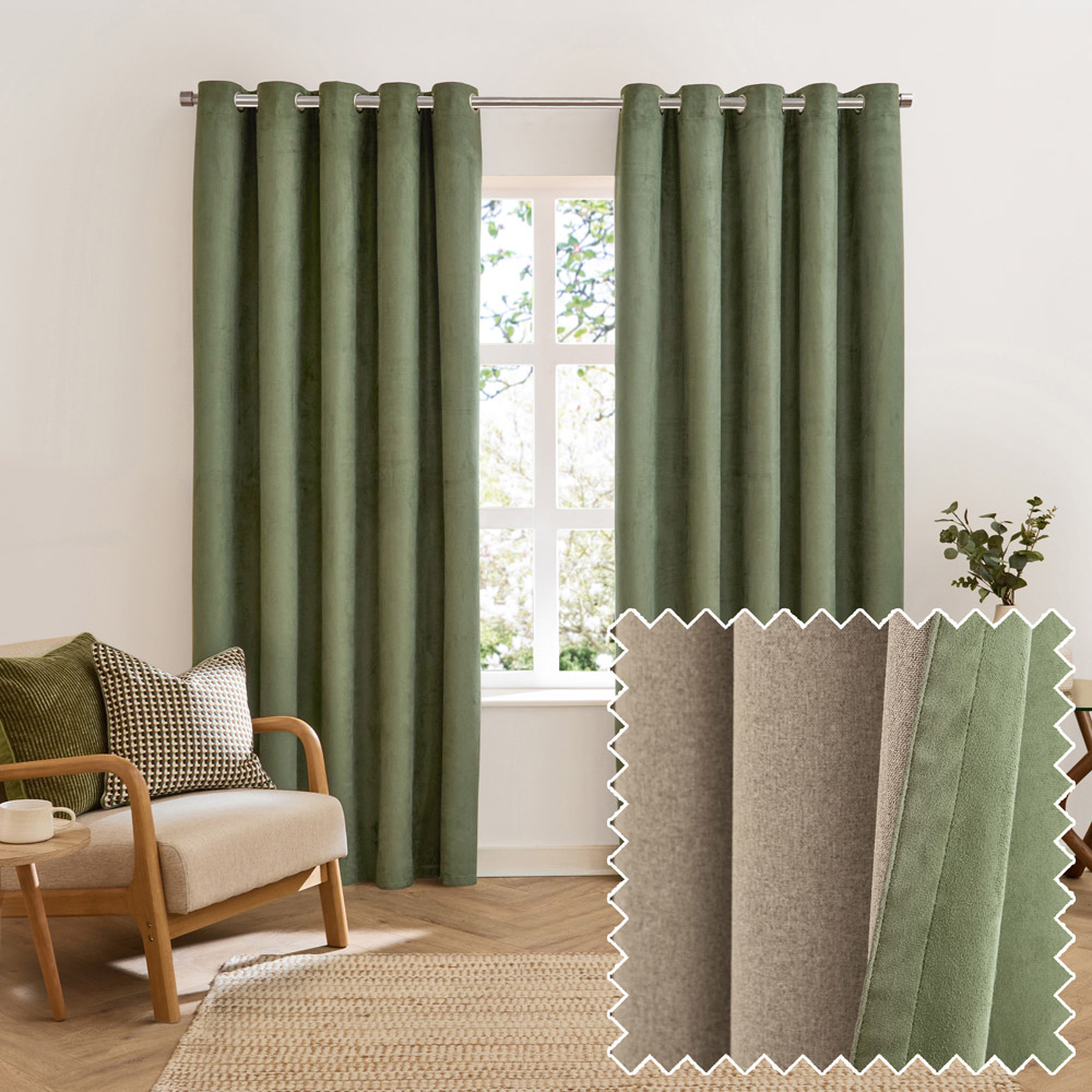 Furn Verso Green Reversible Suede-Look Blackout Eyelet Curtains 229 x 229cm Image 6