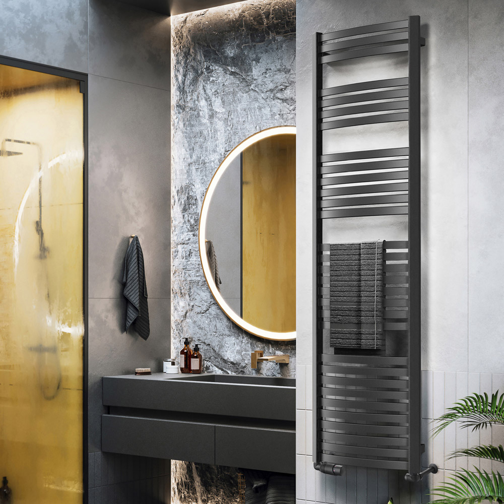 Terma Dexter 2598 BTU Matt Black Electric Heated Towel Rail 1760 x 500mm Image 2