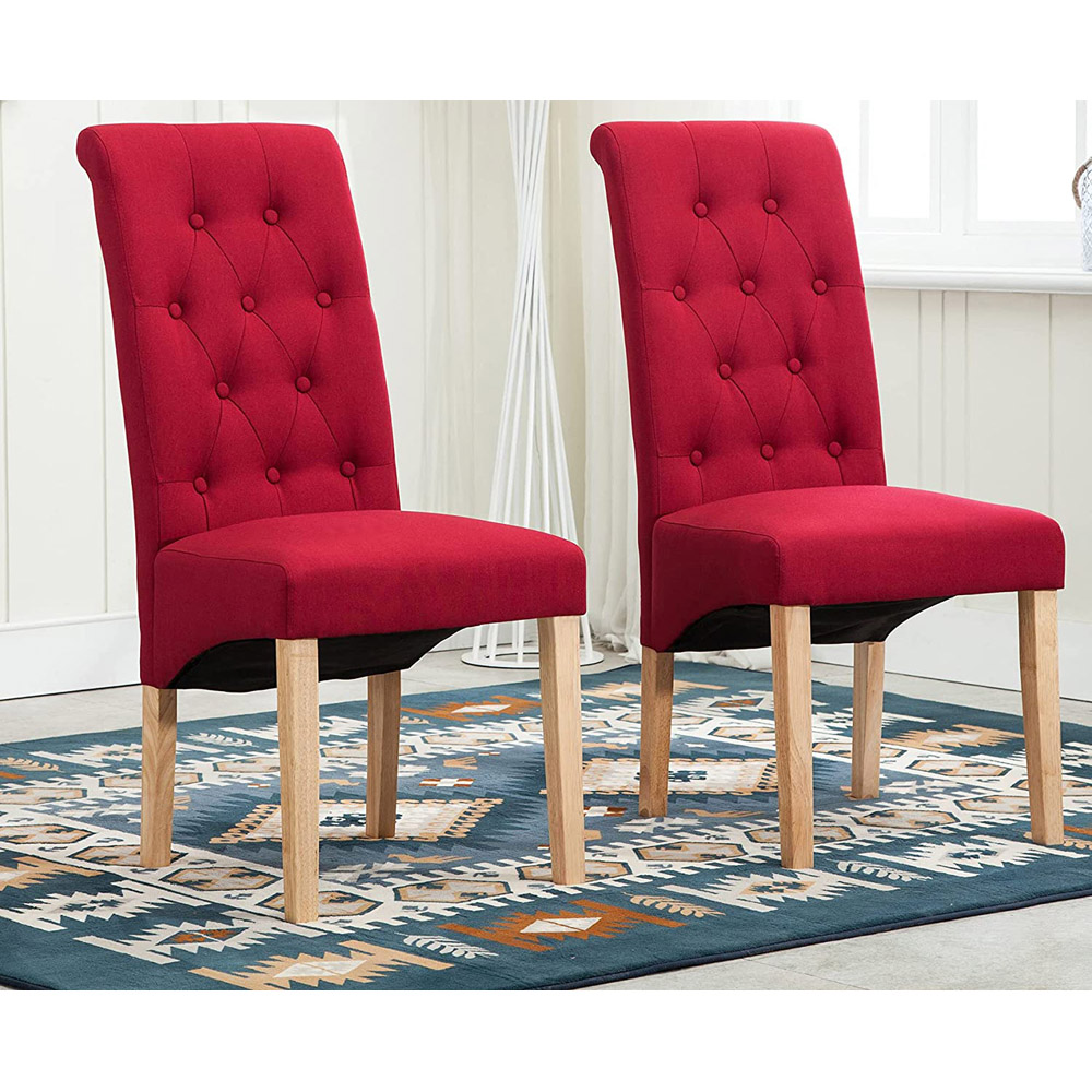 Red Set of 2 Tufted High Back Fabric Dining Chair Image 3