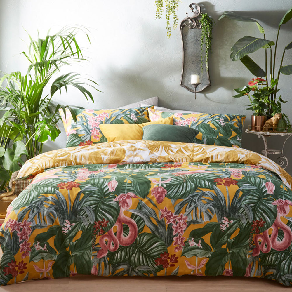 furn. Medinilla Double Mustard Tropical Duvet Cover Set Image 1