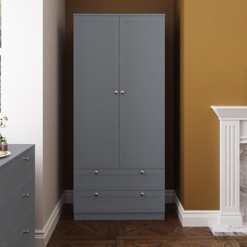 FWStyle Artus 2 Door 2 Drawer Dark Grey Panelled Combination Wardrobe Image 3