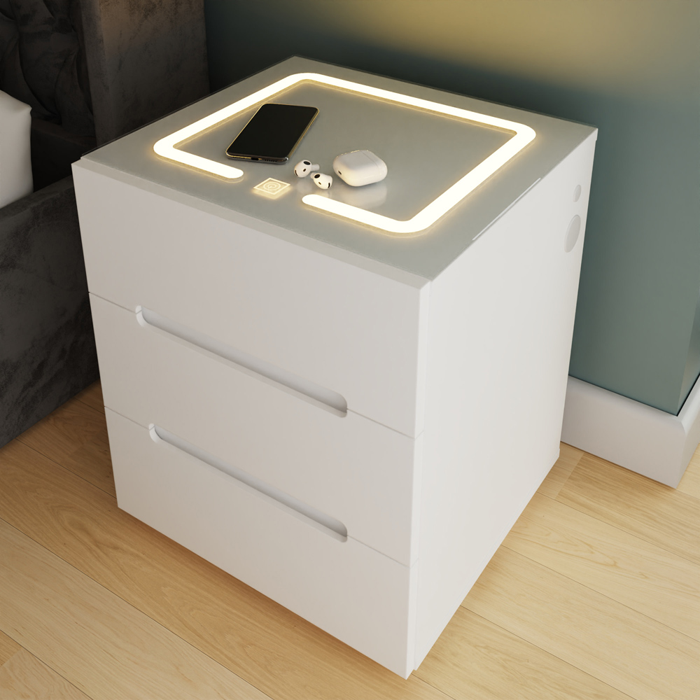 GFW Riley 3 Drawer White Smart Bedside Table Image 3