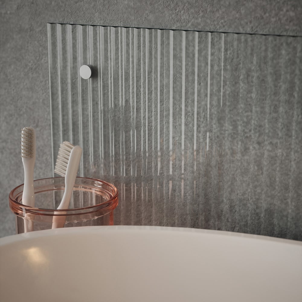 Splashback Crystal Clear Fluted Glass Bathroom Splashback with Brass Caps 250 x 600mm Image 2