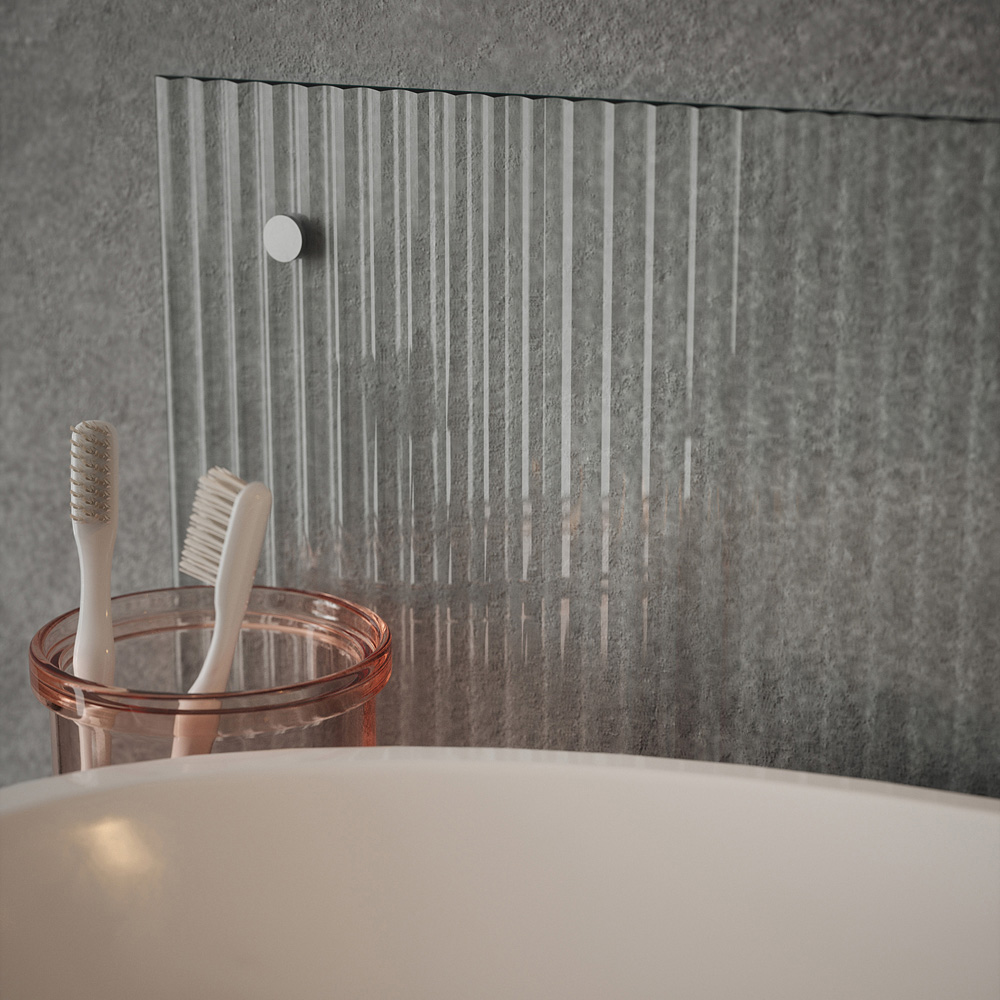 Splashback Crystal Clear Fluted Glass Bathroom Splashback with Polished Chrome Caps 250 x 500mm Image 2