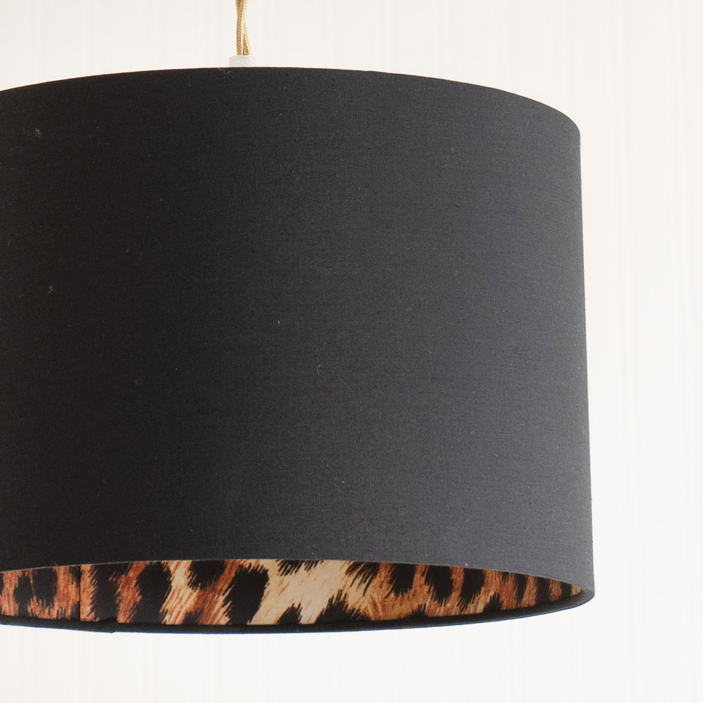 ValueLights Oasis Small Black Fabric with Leopard Print Inner Drum Ceiling Lamp Shade Image 3