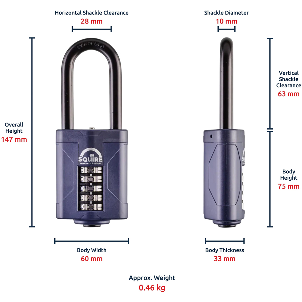 Squire 60mm 5 Wheel Combination Extra Long Shackle Padlock Image 6