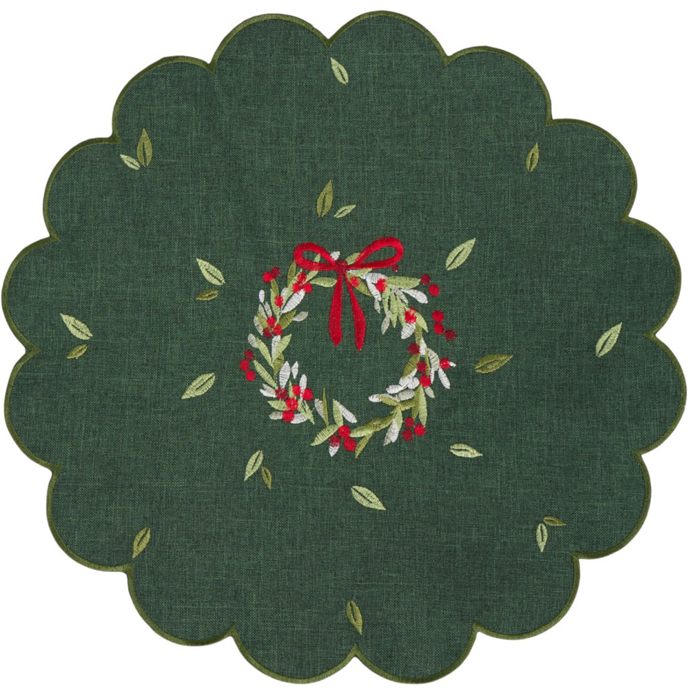 Pack of 2 Wreath Embroidered Placemats Green Image 2