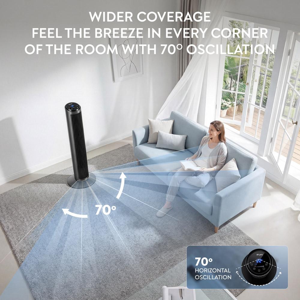 Air Pro Grey SmartVoice Control Oscillating Bladeless Tower Fan with Remote 30 inch Image 7