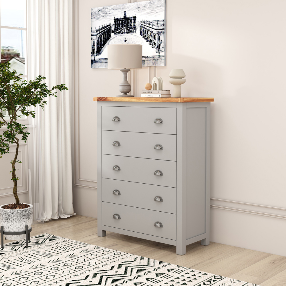 Cabinet Bits Argenta 5 Drawer Grey Chrome Cup Handle Chest of Drawers Image 5