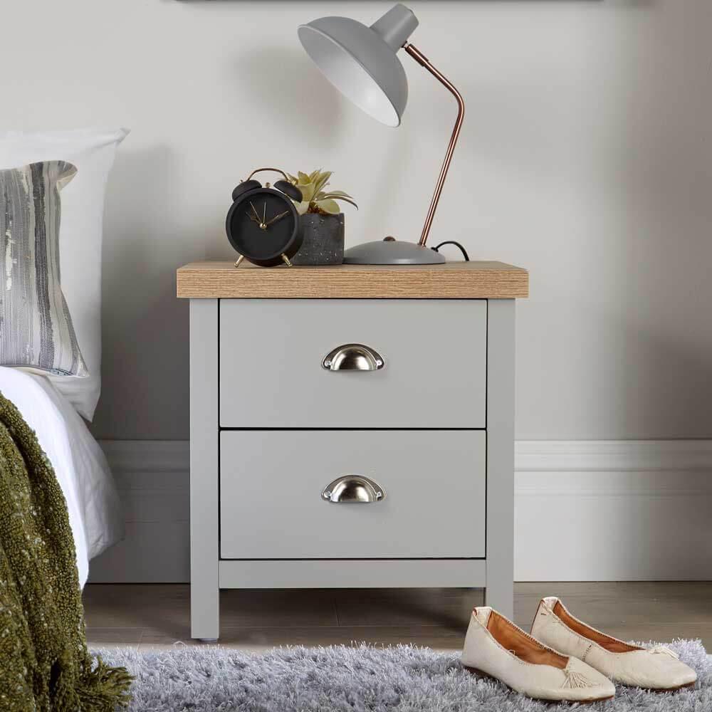 Home Source Avon 2 Drawer Grey Bedside Table Image 6