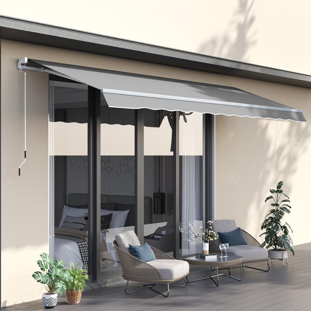 Outsunny Light Grey Aluminium Frame Manual Retractable Awning 4 x 2.5m Image 1