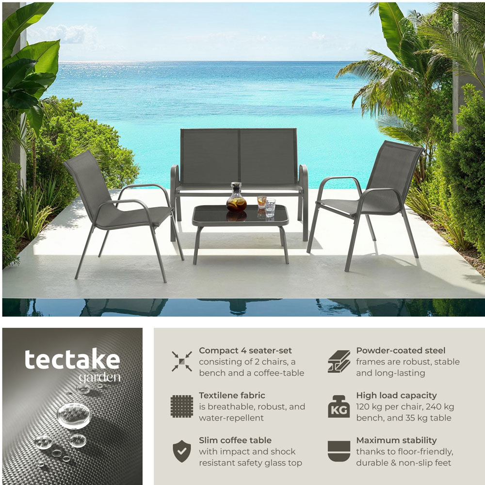 tectake Nora 4 Seater Anthracite Textilene Fabric Outdoor Seating Table Set Image 6