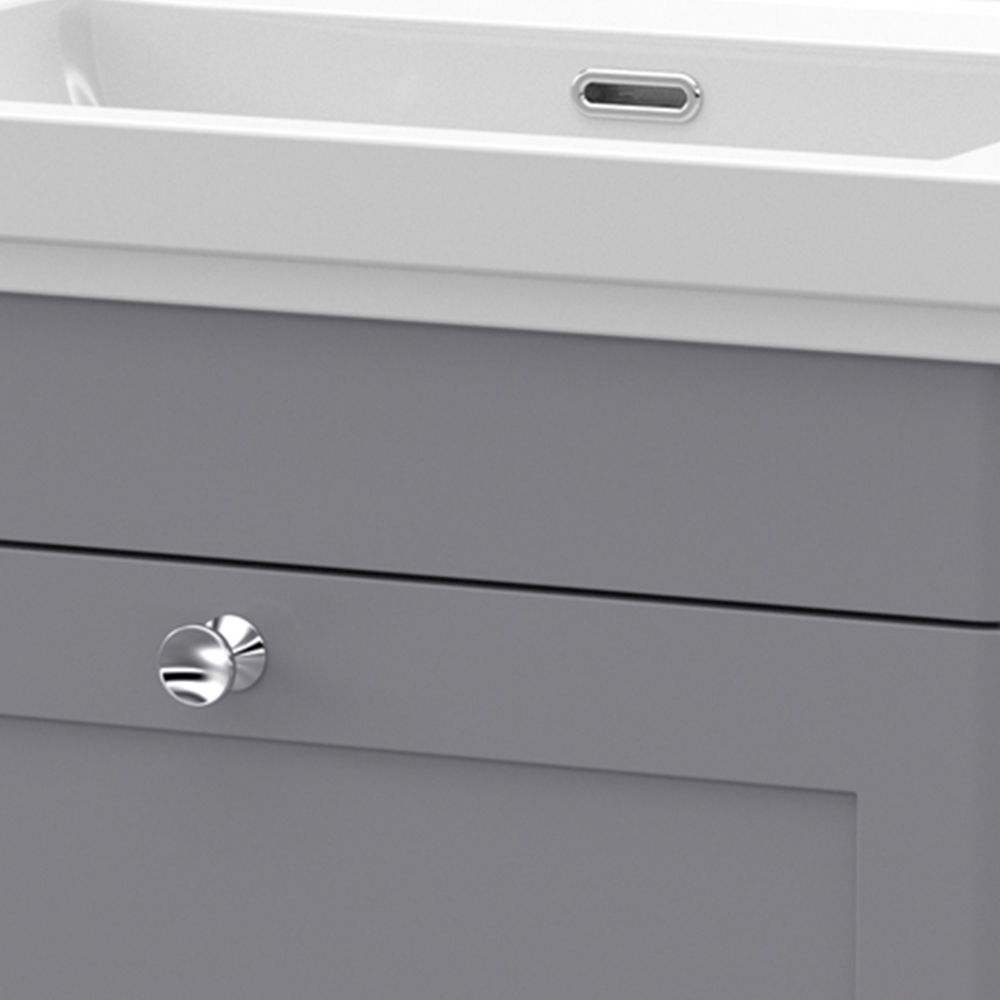 nuie Classique Single Drawer Satin Grey Wall Hung Unit and 0 Tap Hole Fireclay Basin 600mm Image 2