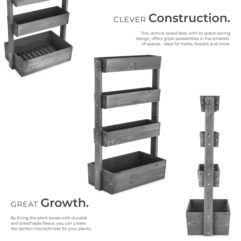 tectake Flora 4-Tier Grey Rustic Wooden Vertical Planter 85 x 45 x 140cm Image 8