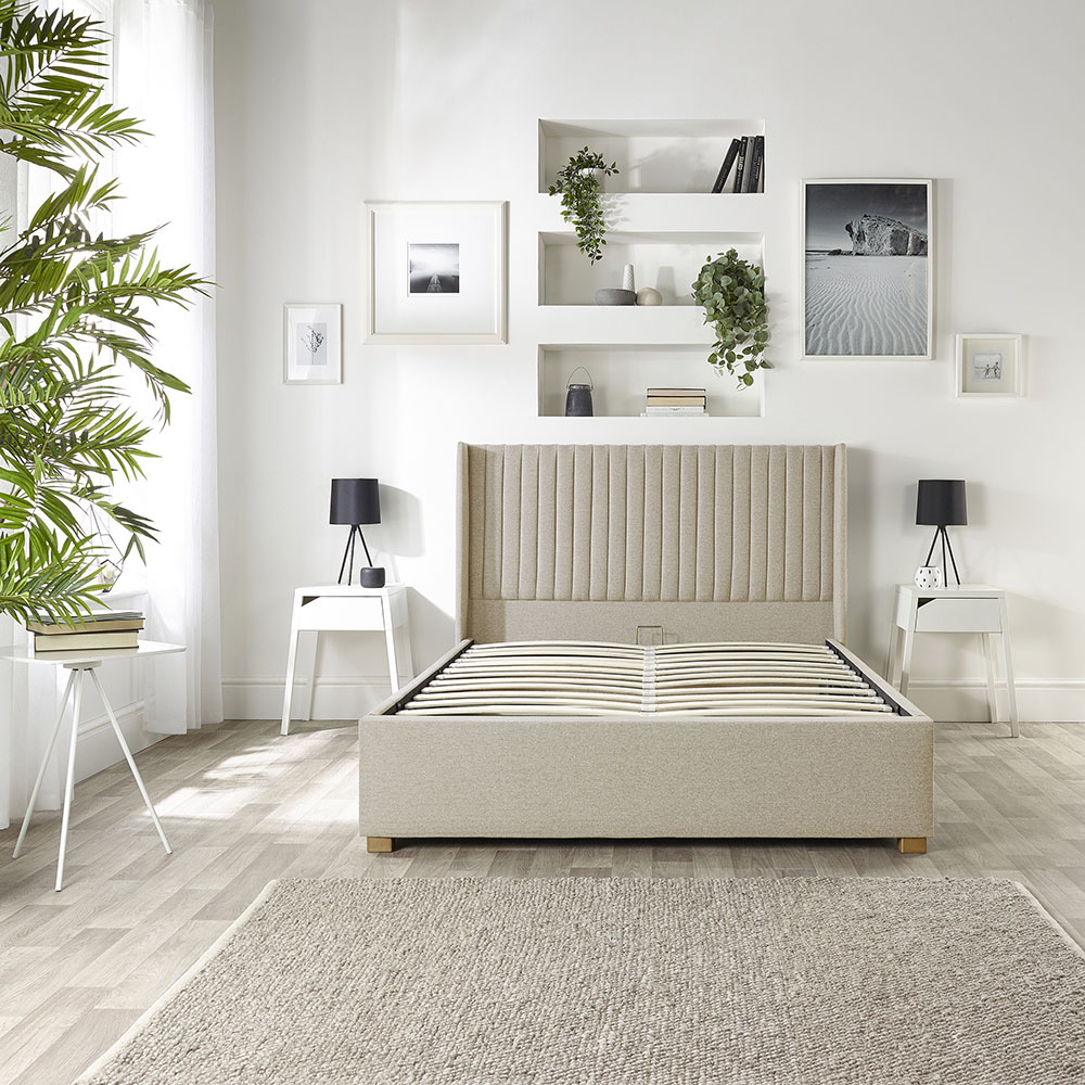 Catherine Lansfield Soho King Size Natural Twill Ottoman Wing Bed Image 6