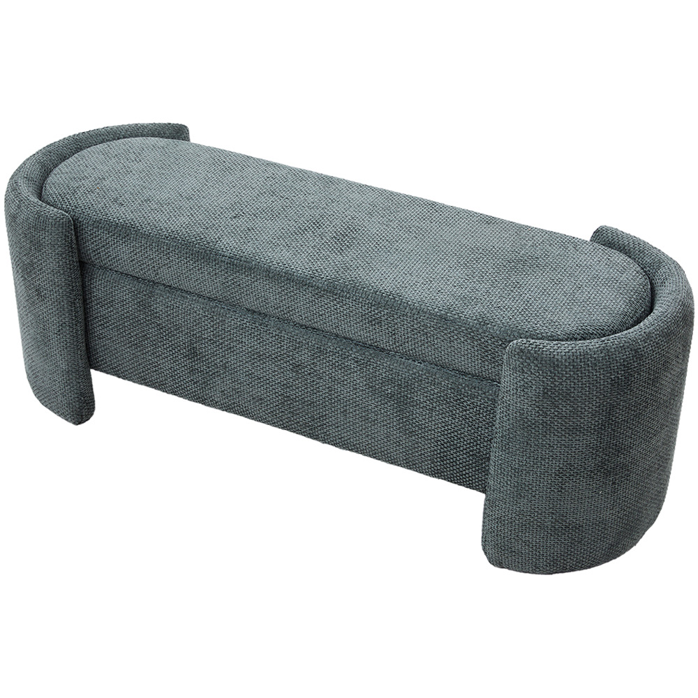 Living and Home 2 Seater Dark Green Oval Upholstered Storage Bench Image 2