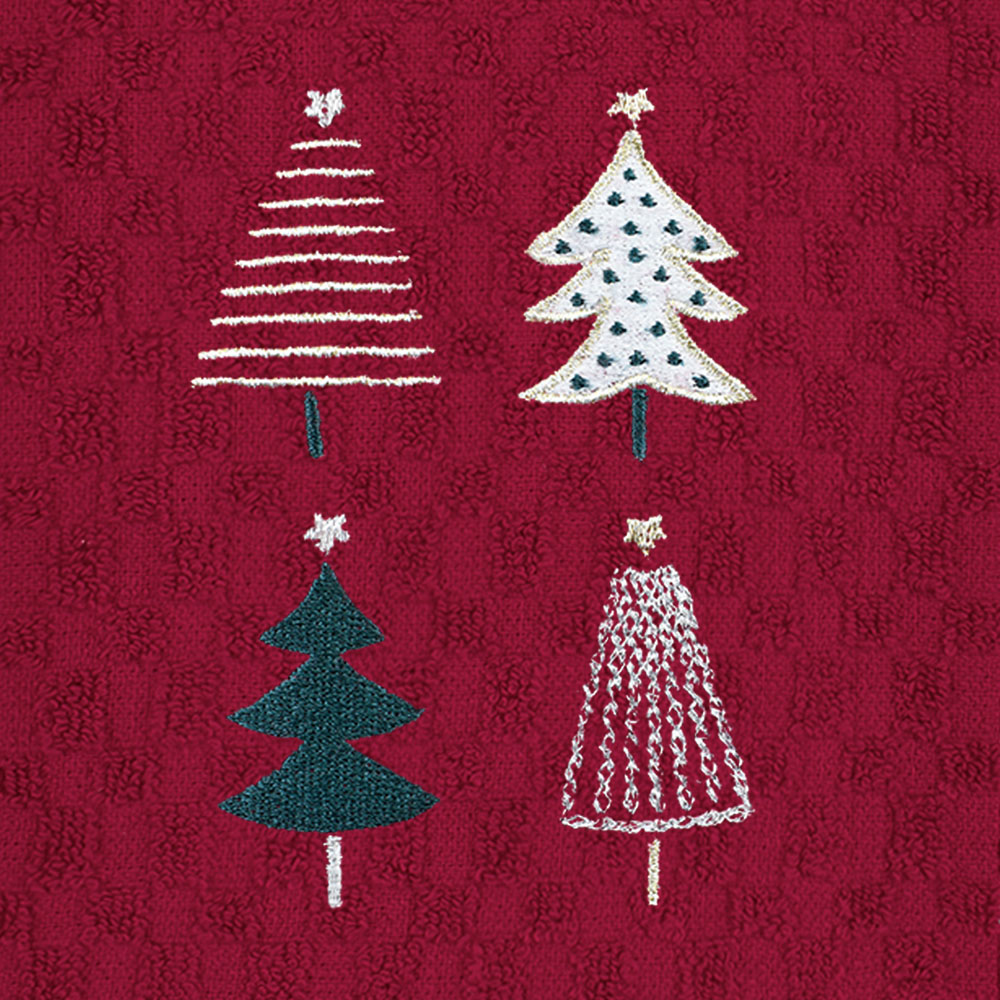 Noel Square Xmas Trees Red Tea Towel 3 Pack Image 4