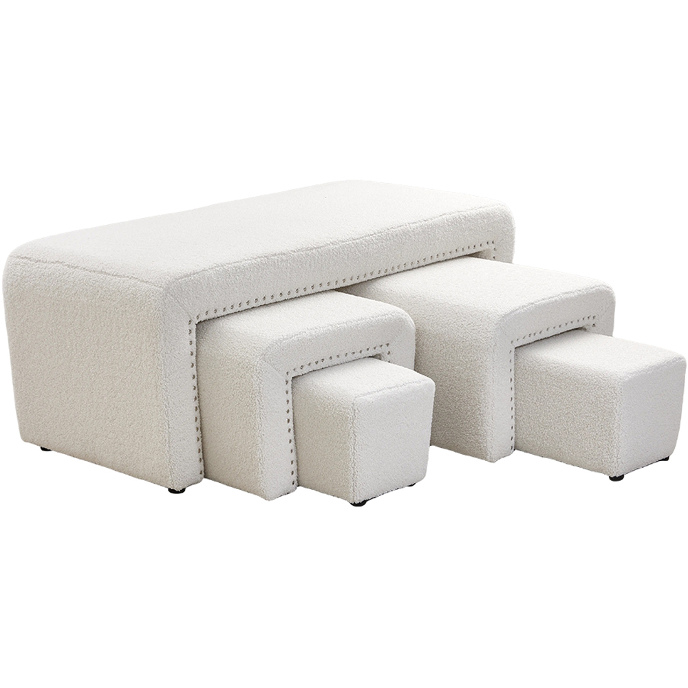 Living and Home White Faux Teddy Fleece Nest of Bench Set of 5 Image 3