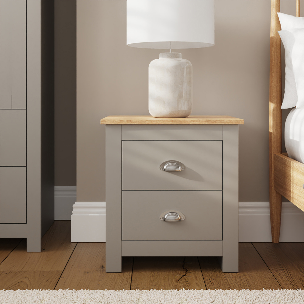 GFW Lancaster 2 Drawer Grey Bedside Table Image 7