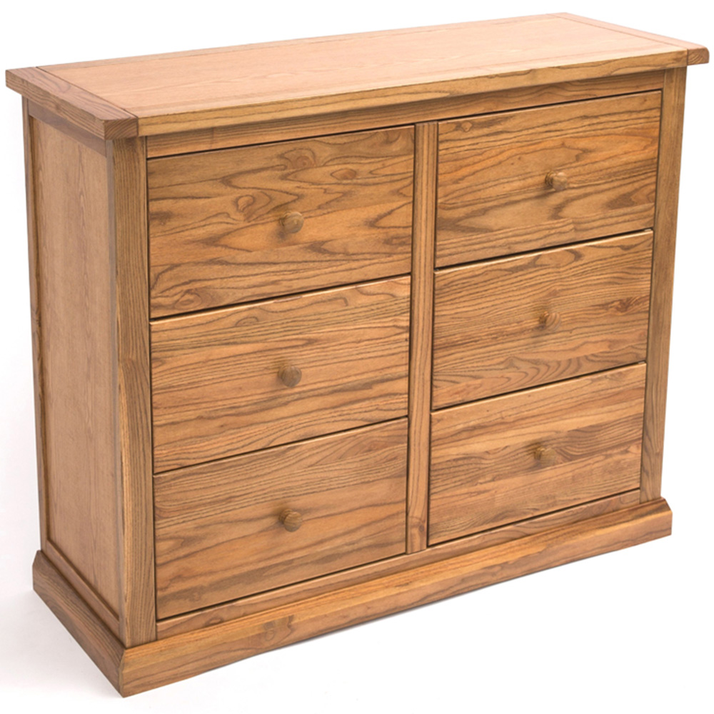 Cabinet Bits Salerno 6 Drawer Brown Wood Knob Chest of Drawers Image 4