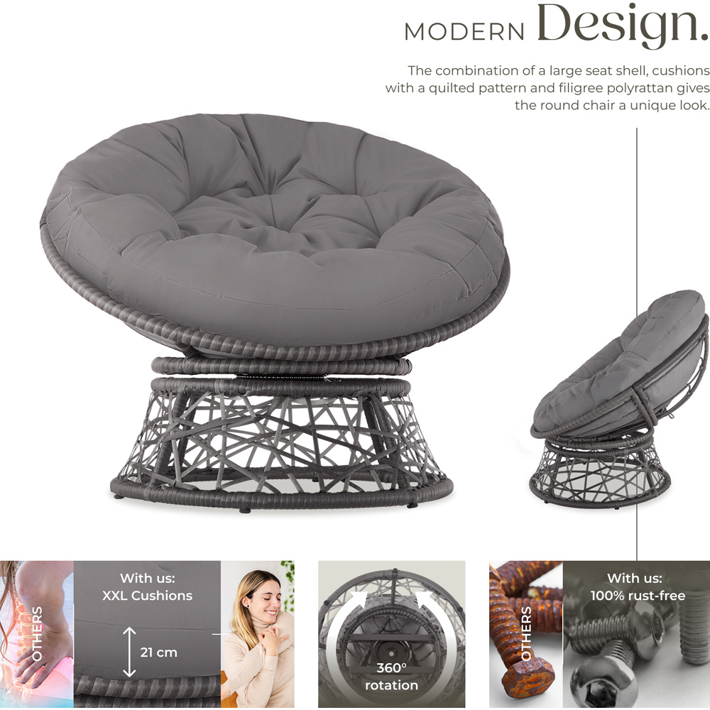 tectake Gargano Grey Polyrattan Rattan Rotatable Garden Chair with Round Cushion Image 3