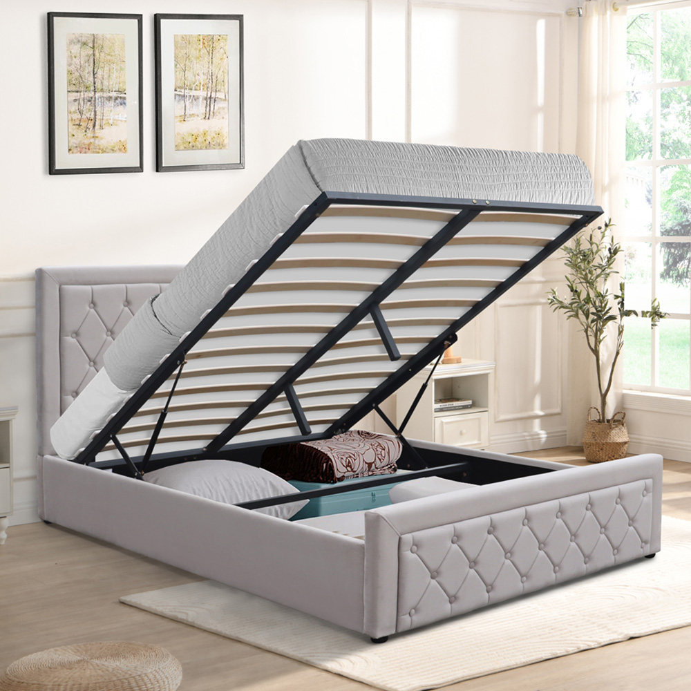 Kosy Koala Small Double Grey Velvet Tufted Gaslift Ottoman Bed Image 6