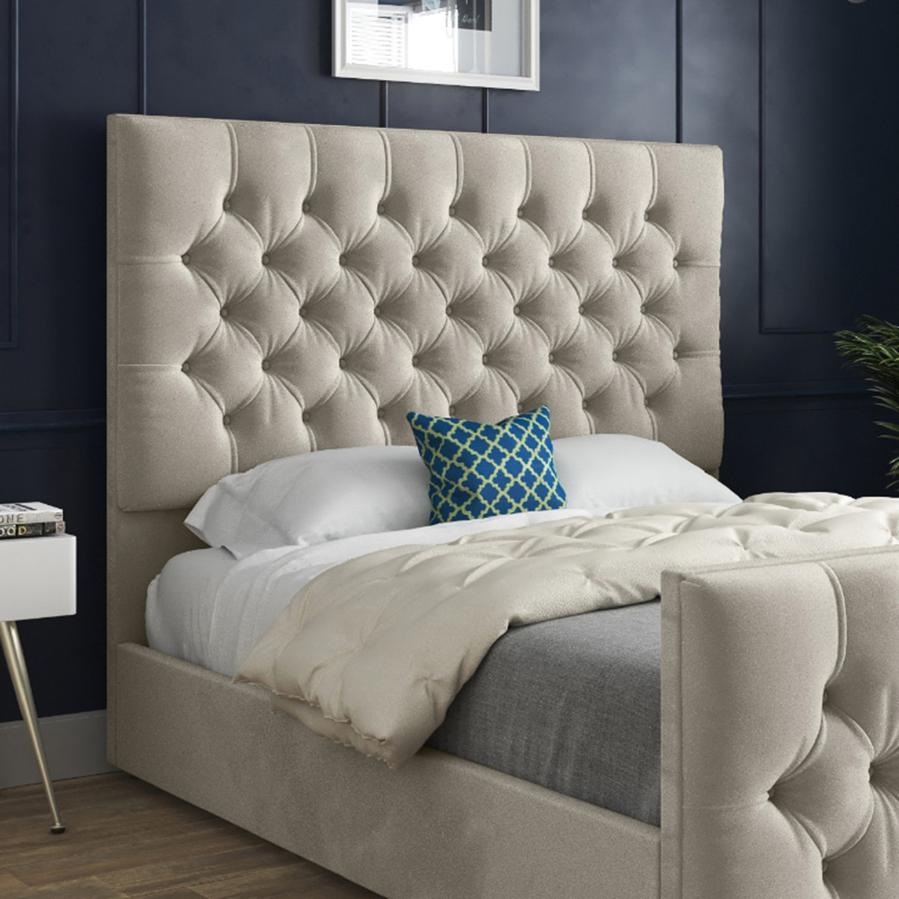 Novara Silver Double Velvet Upholstered Bed Frame with Pleated Chesterfield Headboard Image 3