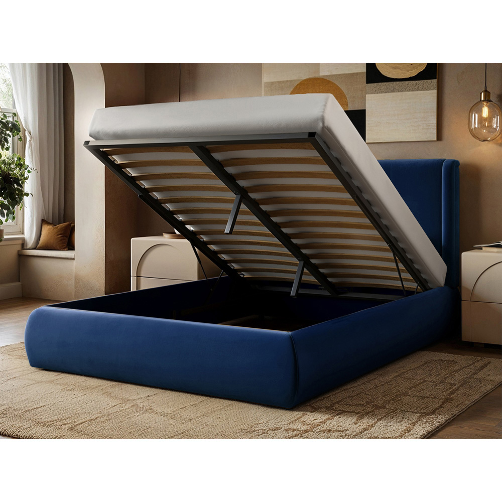 Solace+Co Monte King Size Midnight Velvet Ottoman Bed with Winged Button Headboard Image 5