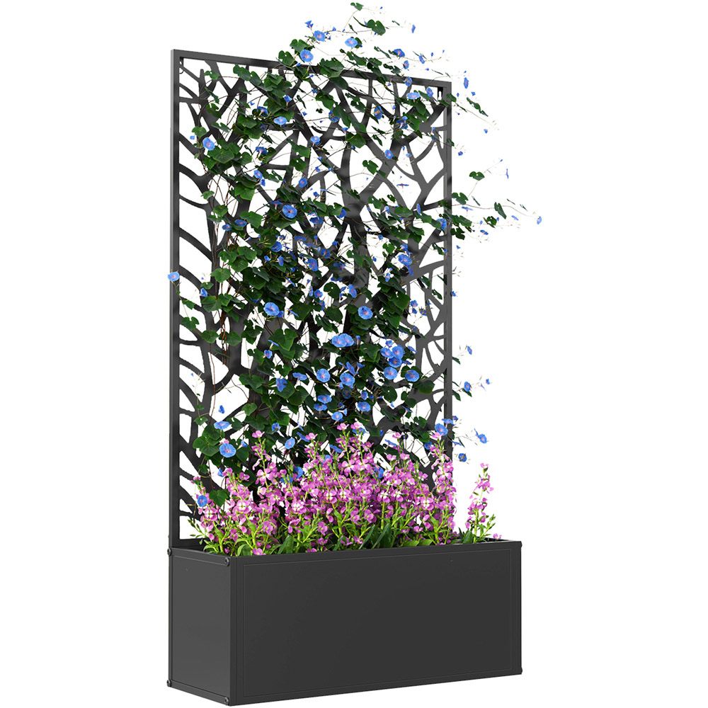 Outsunny Metal Elevated Planter Box Tree Cut-Out Raised Garden Bed with Trellis 0.7 x 1.9ft Image 1