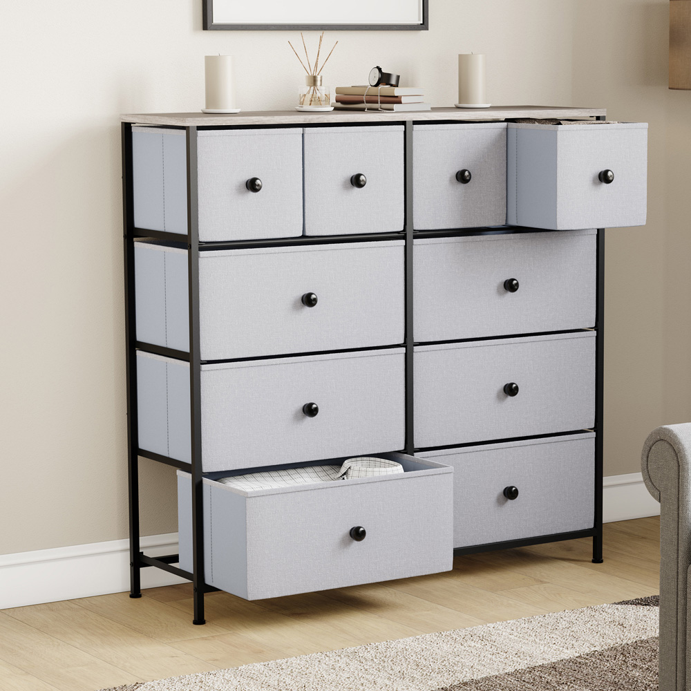 Vida Designs Chorley 10 Drawer Beige and Grey Wood Fabric Chest of Drawer Image 4