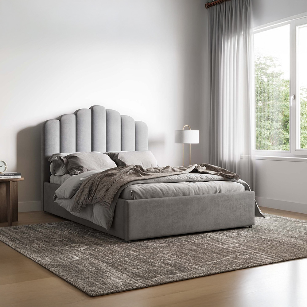 Flair Poseidon Double Silver Velvet Ottoman Bed Image 4