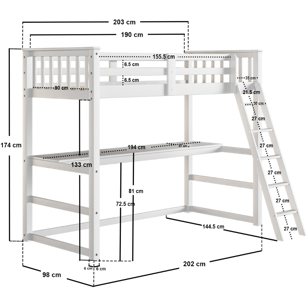 Flair Jules White High Sleeper with Desk Image 6