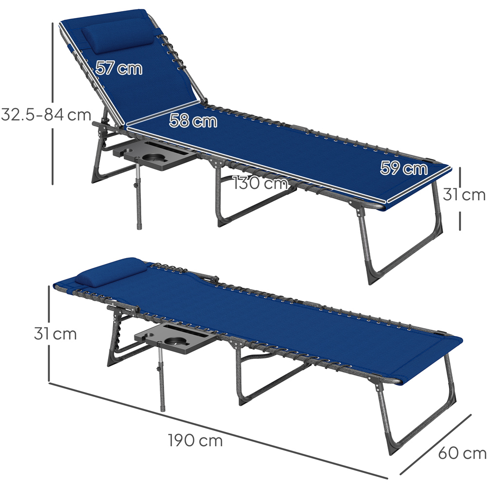 Outsunny Grey 5 Level Adjustable Folding Sun Lounger with Side Table Image 9